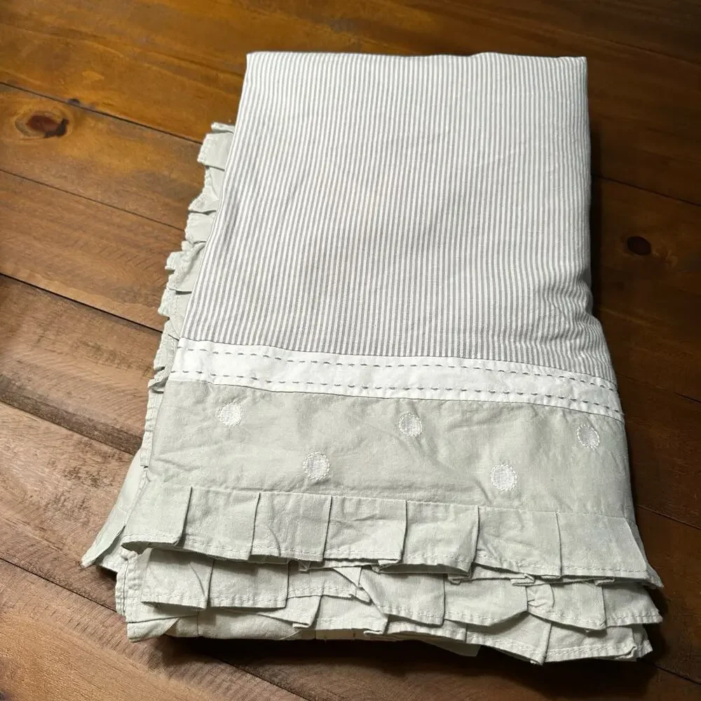 Pottery Barn Kids Gray  / White Stripe Polka Dot Crib Bed Skirt